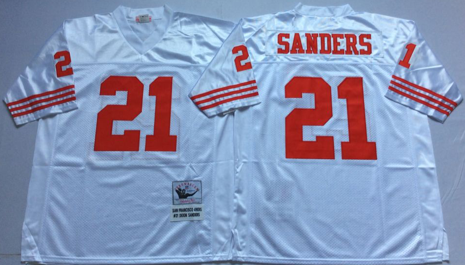 Men NFL San Francisco 49ers 21 Sanders white Mitchell Ness jersey